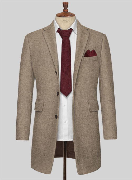 Light Weight Light Brown Tweed Overcoat - Click Image to Close