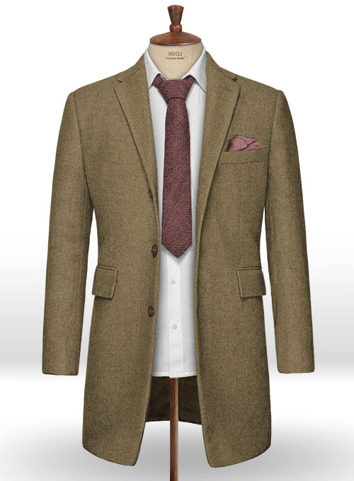 Light Weight Melange Brown Tweed Overcoat - Click Image to Close