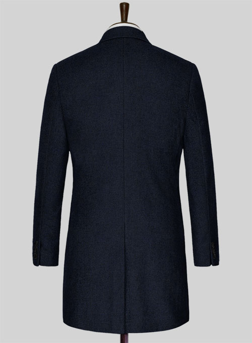 Light Weight Melange Dark Blue Tweed Overcoat - Click Image to Close