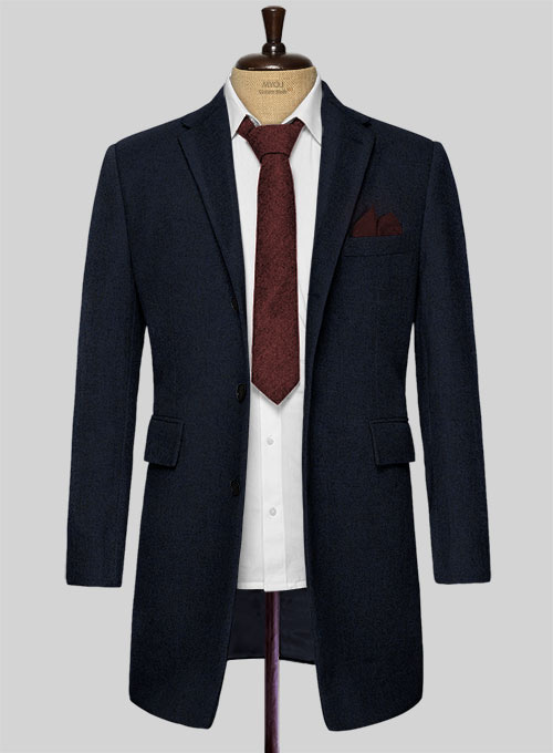 Light Weight Melange Dark Blue Tweed Overcoat - Click Image to Close