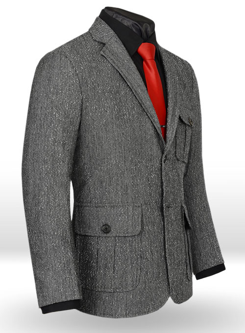 Light Weight Slubby Black Tweed Danish Style Sports Coat