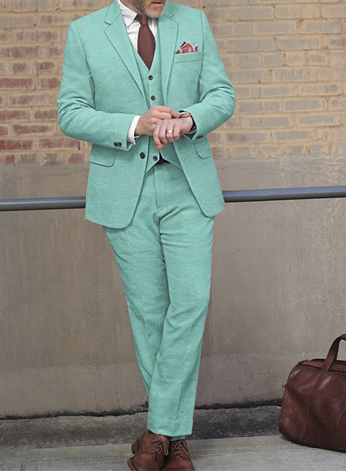 Melange Aqua Blue Tweed Suit