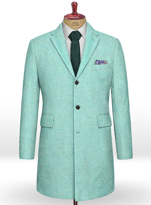 Melange Aqua Blue Tweed Overcoat