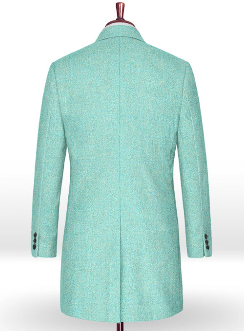 Melange Aqua Blue Tweed Overcoat - Click Image to Close