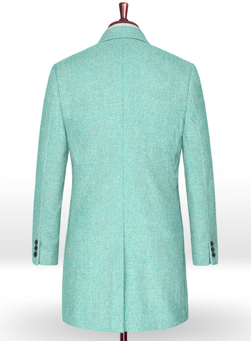 Melange Aqua Blue Tweed Overcoat