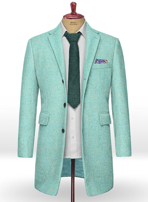 Melange Aqua Blue Tweed Overcoat
