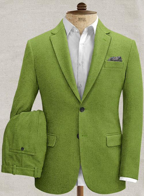 Women's Tweed Pants Suit Jaket and Trousers Coat Pantsuits Green