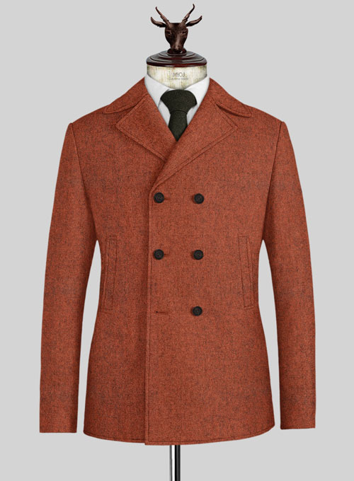 Melange Titan Rust Tweed Pea Coat Made To Measure Custom Jeans For Men Women MakeYourOwnJeans