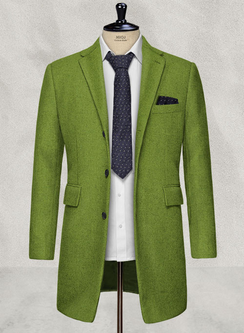Melange Parrot Green Tweed Overcoat