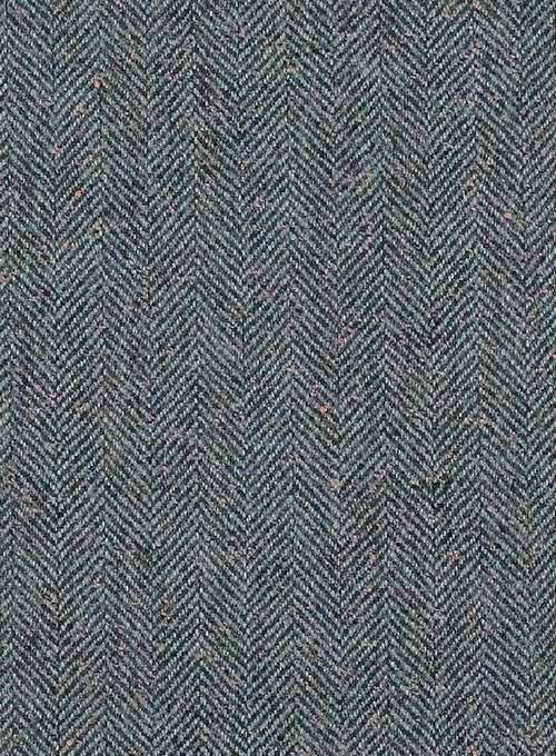 Mid Blue Herringbone Flecks Donegal Tweed Overcoat