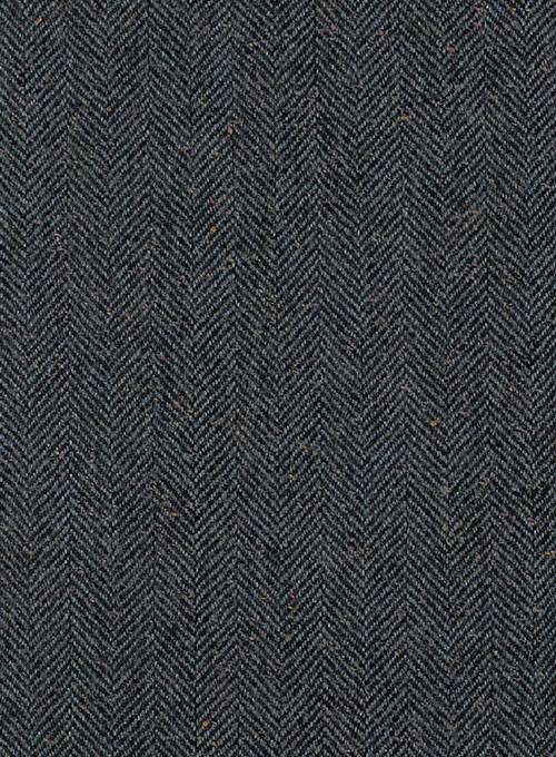 Mid Blue Herringbone Flecks Donegal Tweed Pea Coat