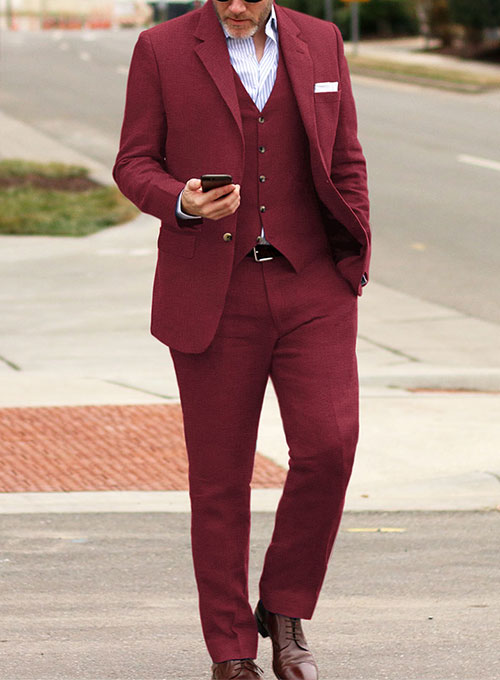 Moscow Maroon Pure Linen Suit - Click Image to Close