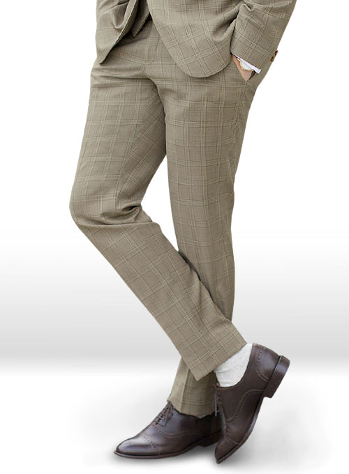 Napolean Beige Checks Wool Suit