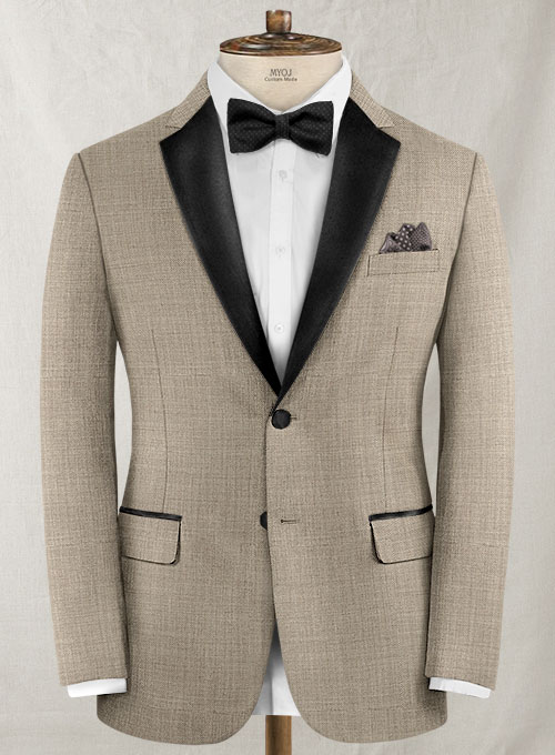 Napolean Sharkskin Light Brown Wool Tuxedo Suit - Click Image to Close