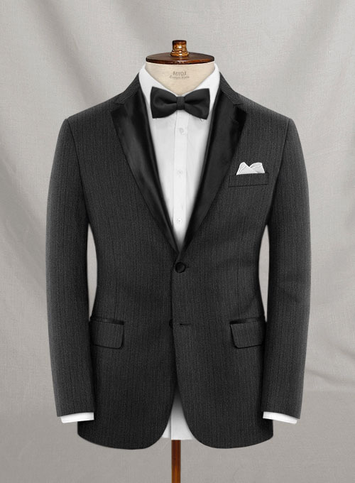 Napolean Charcoal Herringbone Wool Tuxedo Suit