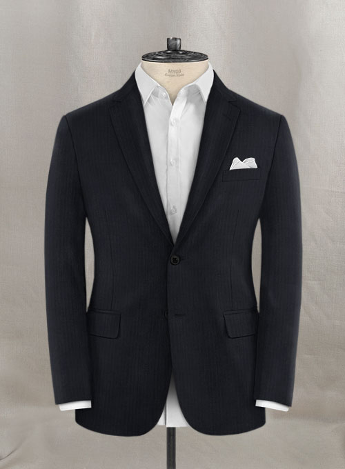 Napolean Dark Blue Herrringbone Wool Suit