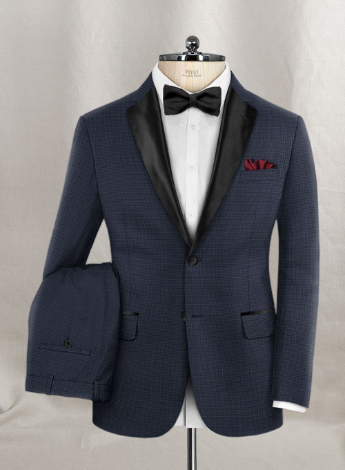 Napolean Mini Houndstooth Blue Wool Tuxedo Suit