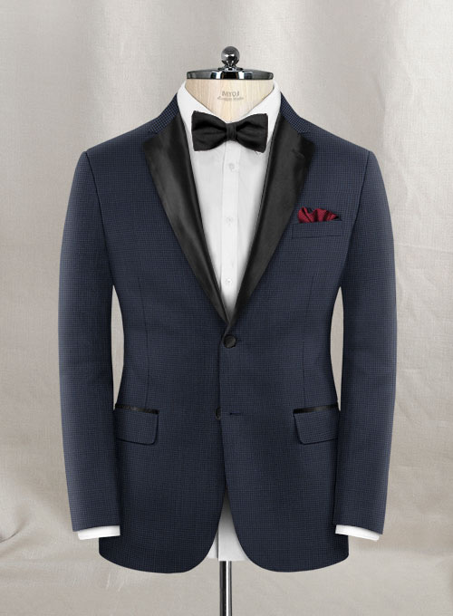 Napolean Mini Houndstooth Blue Wool Tuxedo Suit