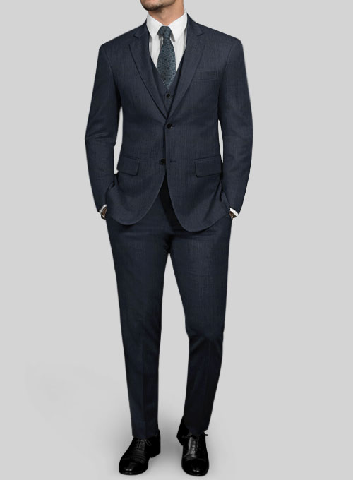 Napolean Self Satin Blue Wool Suit - Click Image to Close