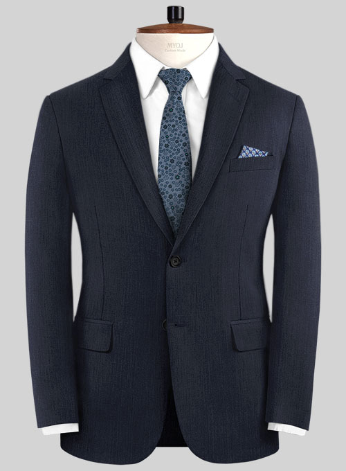 Napolean Self Satin Blue Wool Suit