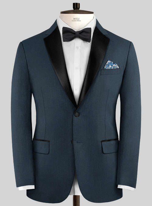 Napolean Flat Blue Wool Tuxedo Suit