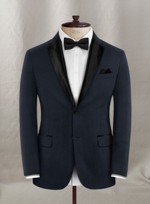 Napolean Navy Herringbone Wool Tuxedo Suit - Click Image to Close