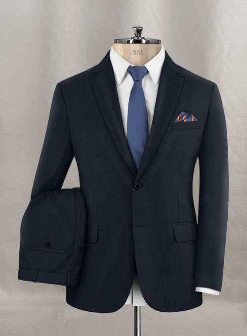 Napolean Navy Herringbone Wool Suit