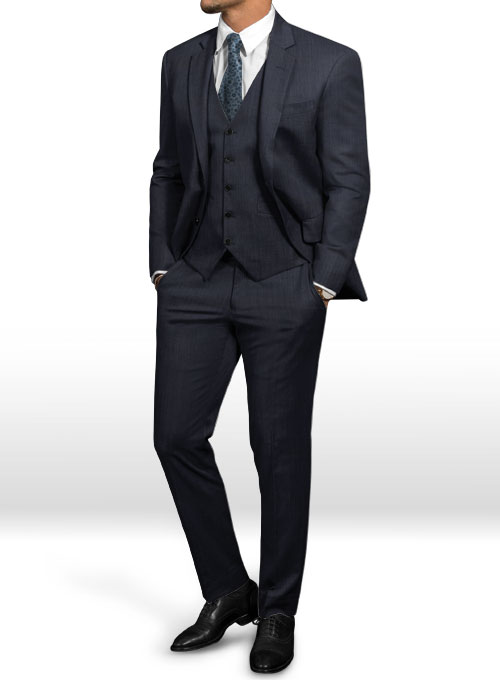 Napolean Self Satin Blue Wool Suit - Click Image to Close