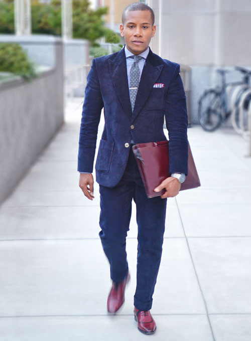 Navy Blue Thick Corduroy Suit