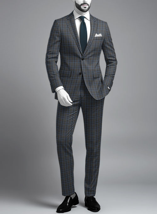 Napolean Sarcho Gray Blue Wool Suit