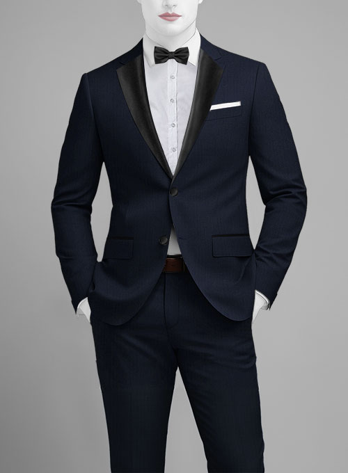 Napolean Navy Herringbone Wool Tuxedo Suit