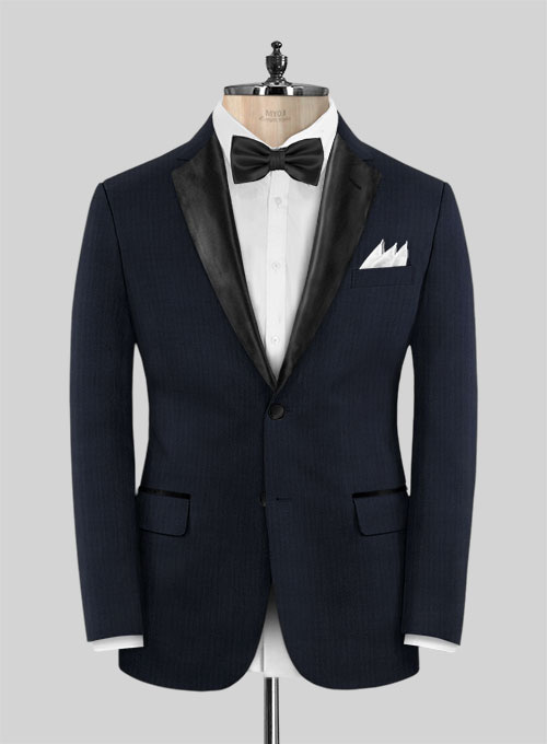 Napolean Navy Herringbone Wool Tuxedo Suit