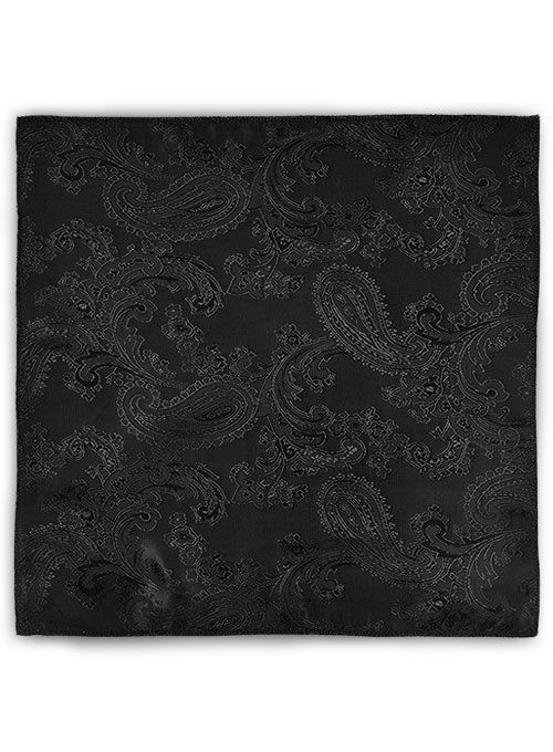 Paisley Pocket Square - Black - Click Image to Close