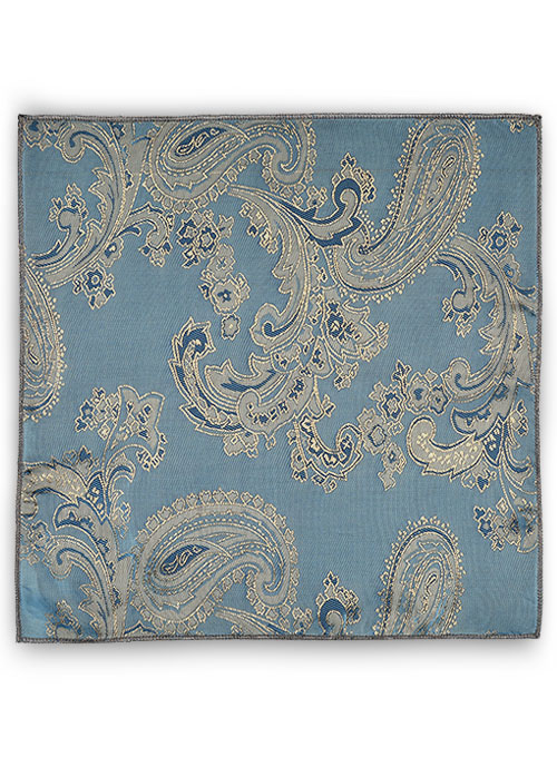 Paisley Pocket Square - Pine Blue - Click Image to Close