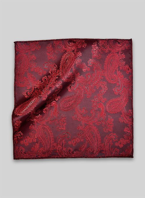 Paisley Pocket Square - Red - Click Image to Close
