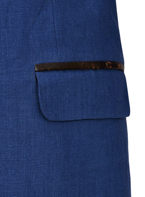 Pure Powder Blue Linen Jacket - Leather Pocket