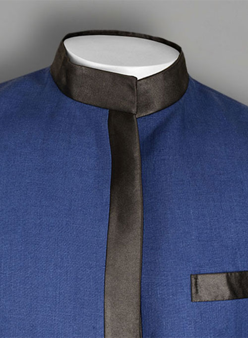 Pure Powder Blue Linen Nehru Tuxedo Jacket