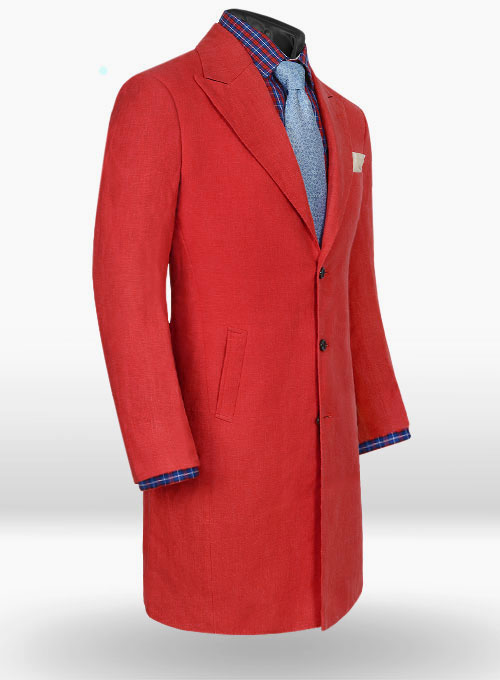 Pure Red Linen Long Coat - Click Image to Close