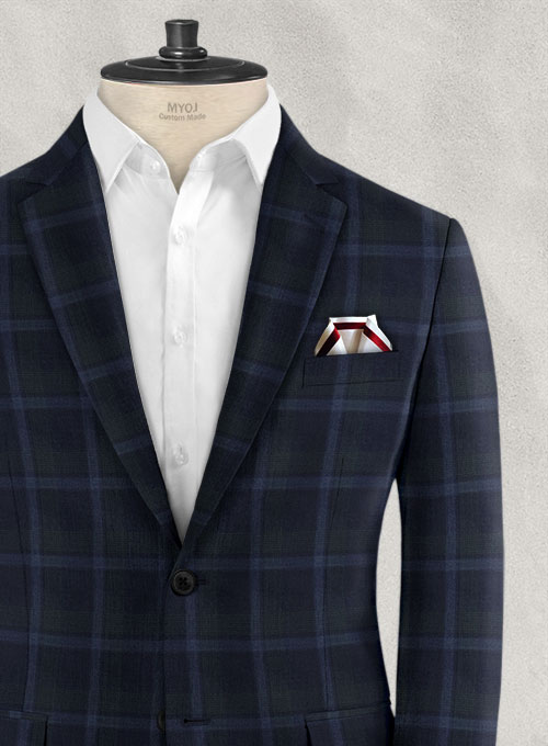 Reda Dark Blue Checks Wool Suit - Click Image to Close