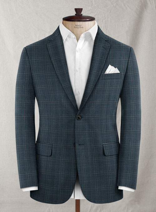 Reda Isle Blue Checks Wool Suit