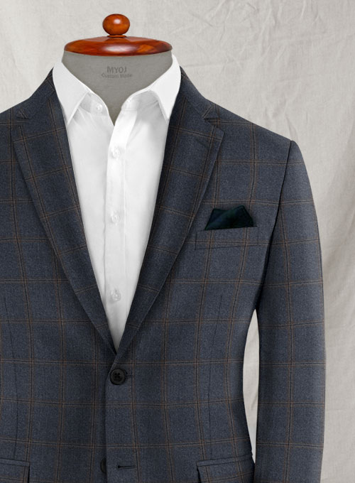 Reda Slate Blue Checks Wool Suit - Click Image to Close