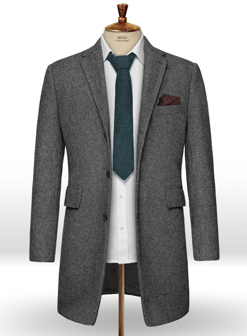 Rope Weave Gray Tweed Overcoat