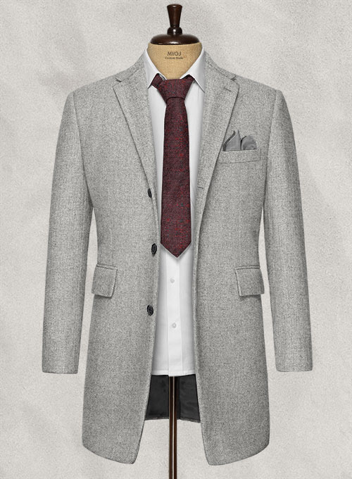 Rope Weave Light Gray Tweed Overcoat - Click Image to Close