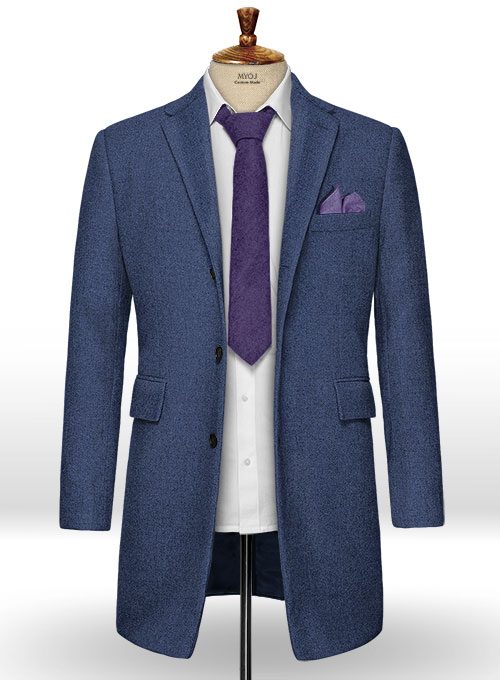 Rope Weave Persian Blue Tweed Overcoat - Click Image to Close