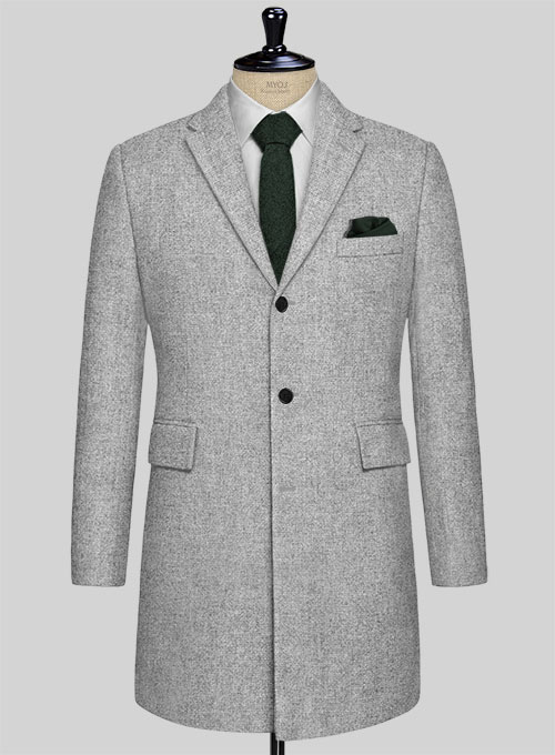 Rope Weave Light Gray Tweed Overcoat