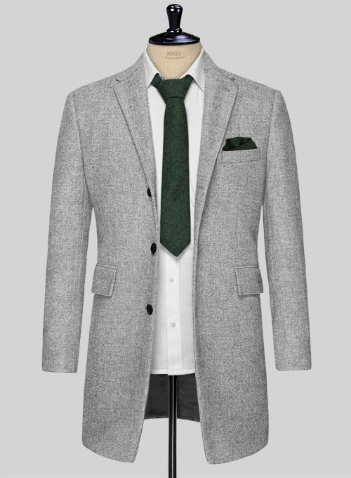 Rope Weave Light Gray Tweed Overcoat - Click Image to Close