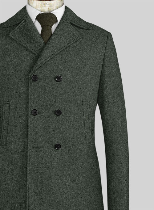 Rope Weave Green Tweed Pea Coat - Click Image to Close