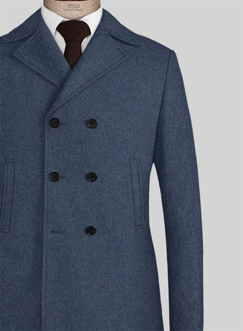 Royal Blue Denim Tweed Pea Coat