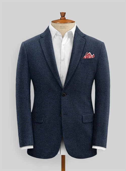 Royal Blue Denim Tweed Suit - Click Image to Close