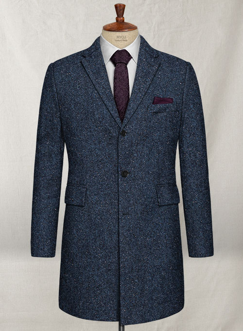 Royal Blue Flecks Donegal Tweed Overcoat